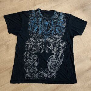 Y2K Filter Goth Grunge T-Shirt Men's XL Black Blue Fleur Tribal MMA Big Graphic